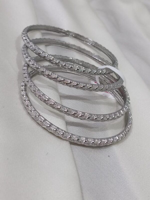 Elegant Silver-Tone Textured Bangles Set