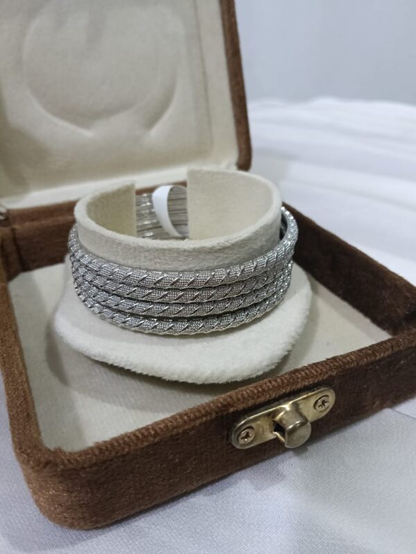 Elegant Silver-Tone Textured Bangles Set - Image 2