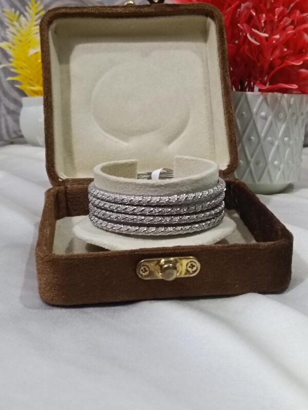 Elegant Silver-Tone Textured Bangles Set - Image 3